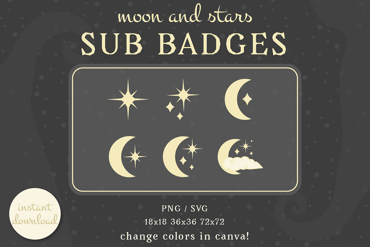 Twitch/Streaming Moon Sub Badges, an Icon by Liseno Designs (Photo 1 of 2)