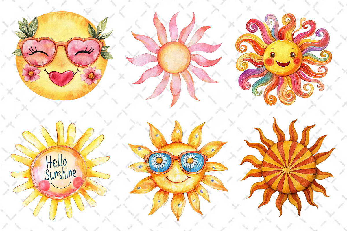 Groovy Cute Summer Sun Clipart, an Illustration by Dream Creation (Photo 4 of 6)