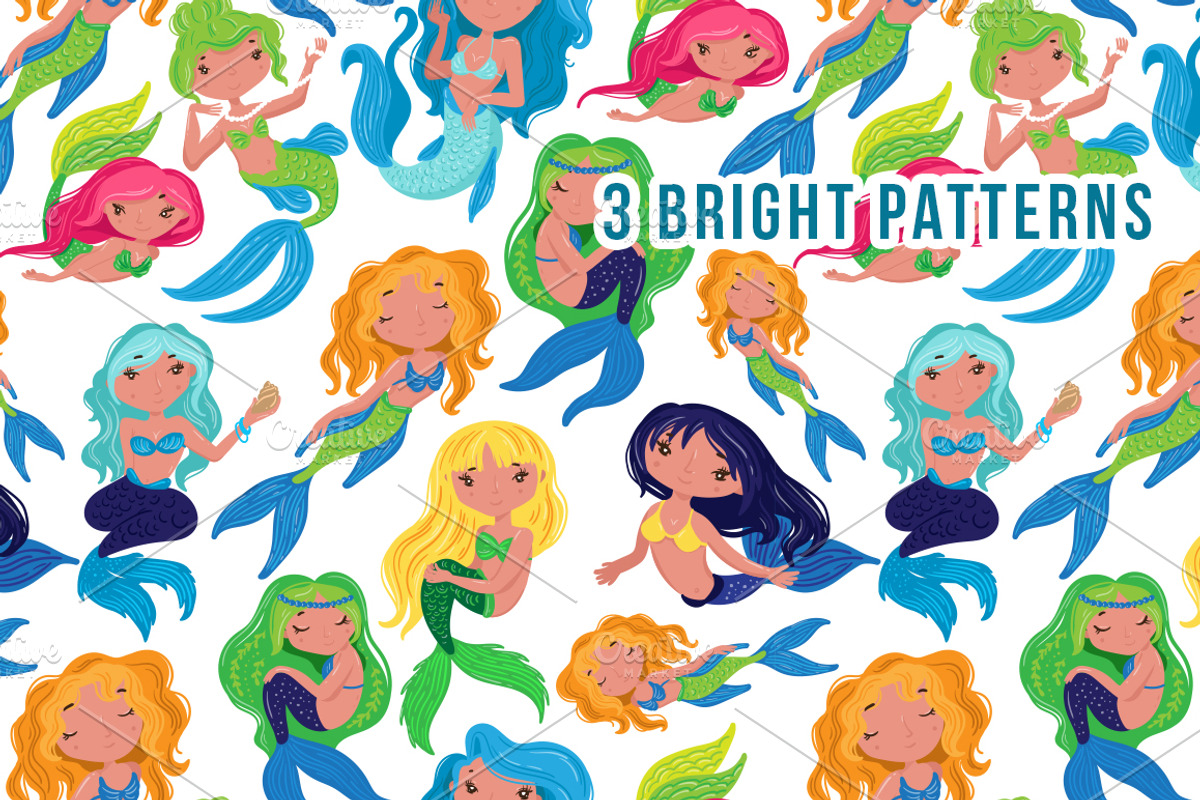 Mermaids - magic vector set, an Animal Illustration by Beauty Drops (Photo 10 of 12)