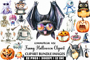 Watercolor Funny Halloween Clipart, an Illustration by Craft Nest (Thumbnail 1 of 6)