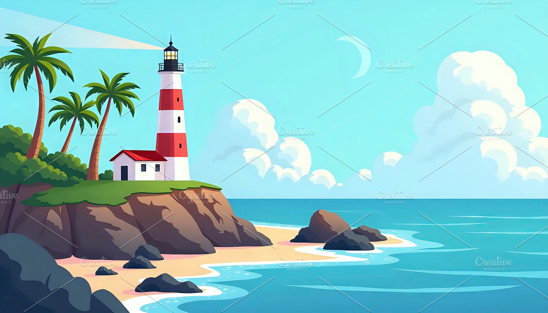 Design a coastal tropical island sce, a Photo by LOGOCREATIVE