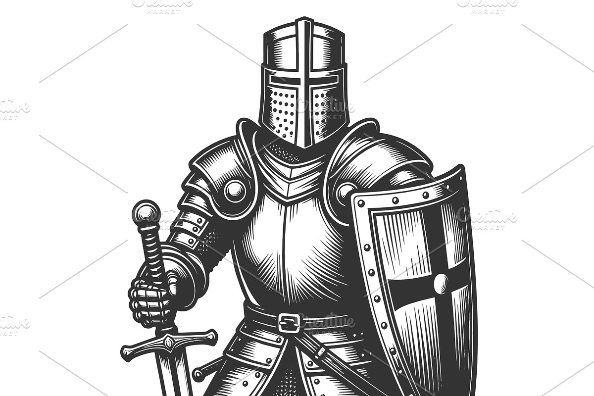 Medieval Knight Holding Sword And, a Person Illustration by AlexArt