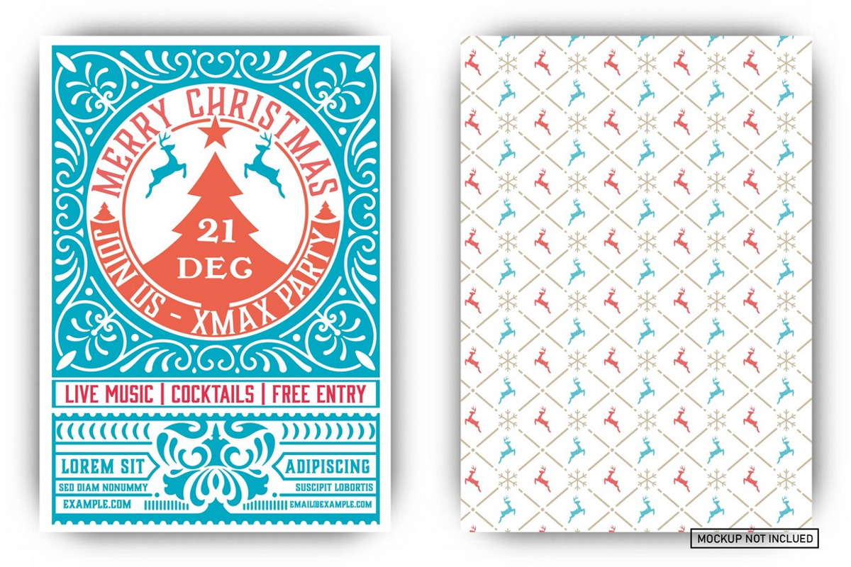 Christmas party flyer retro typograp, a Flyer Template by OneVectorStock