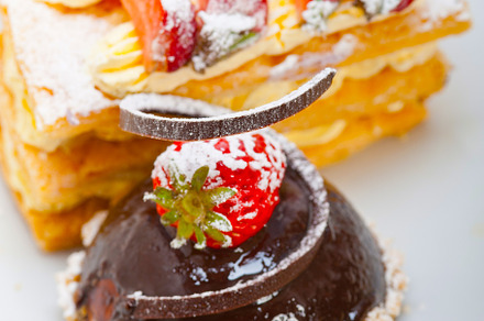 selection of fresh cream cake dessert plate, a Food & Drink Photo by keko64