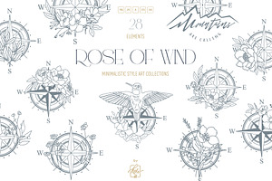 ROSE OF WIND LINE ART