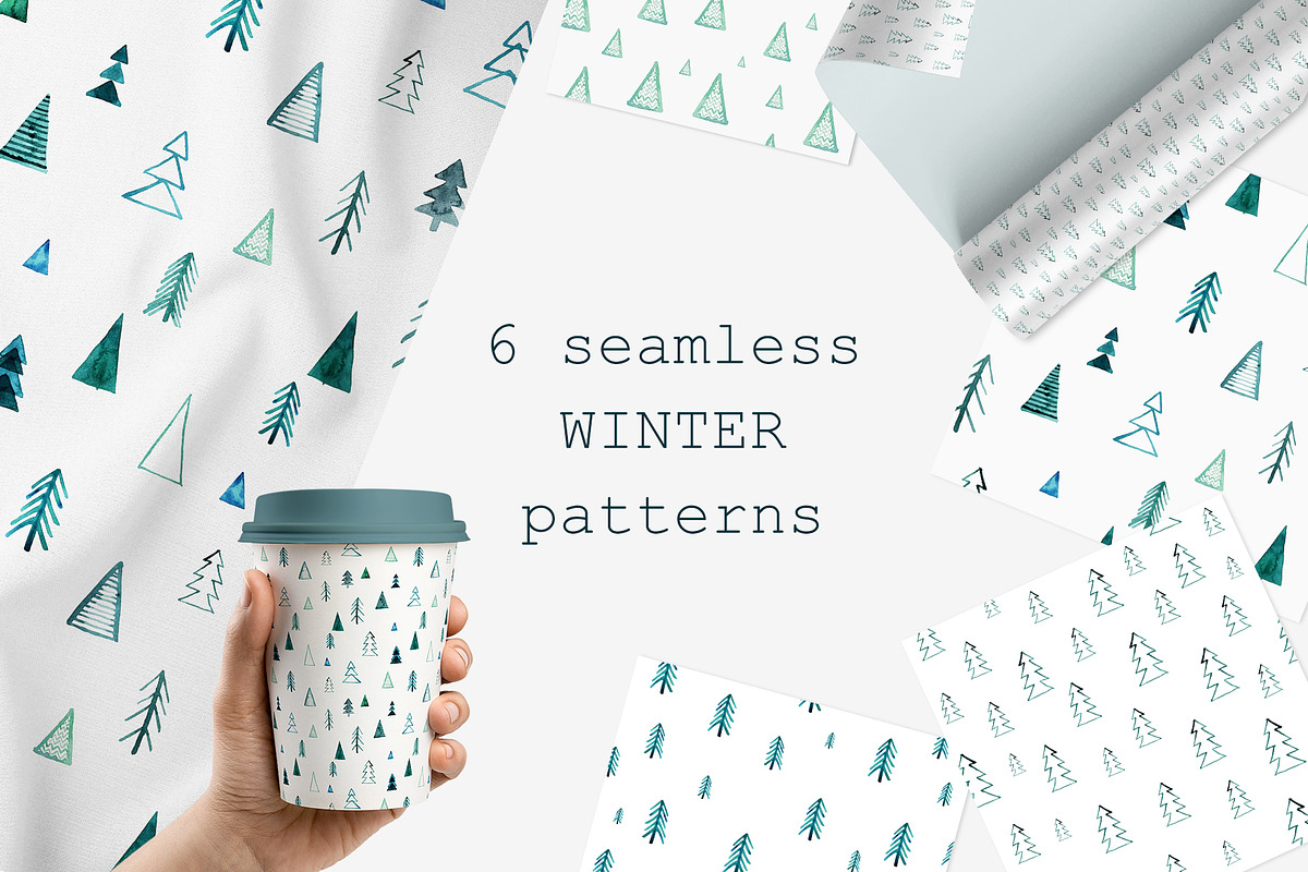 6 Seamless WINTER patterns., a Seasonal Illustration by ElenKoss (Photo 1 of 7)