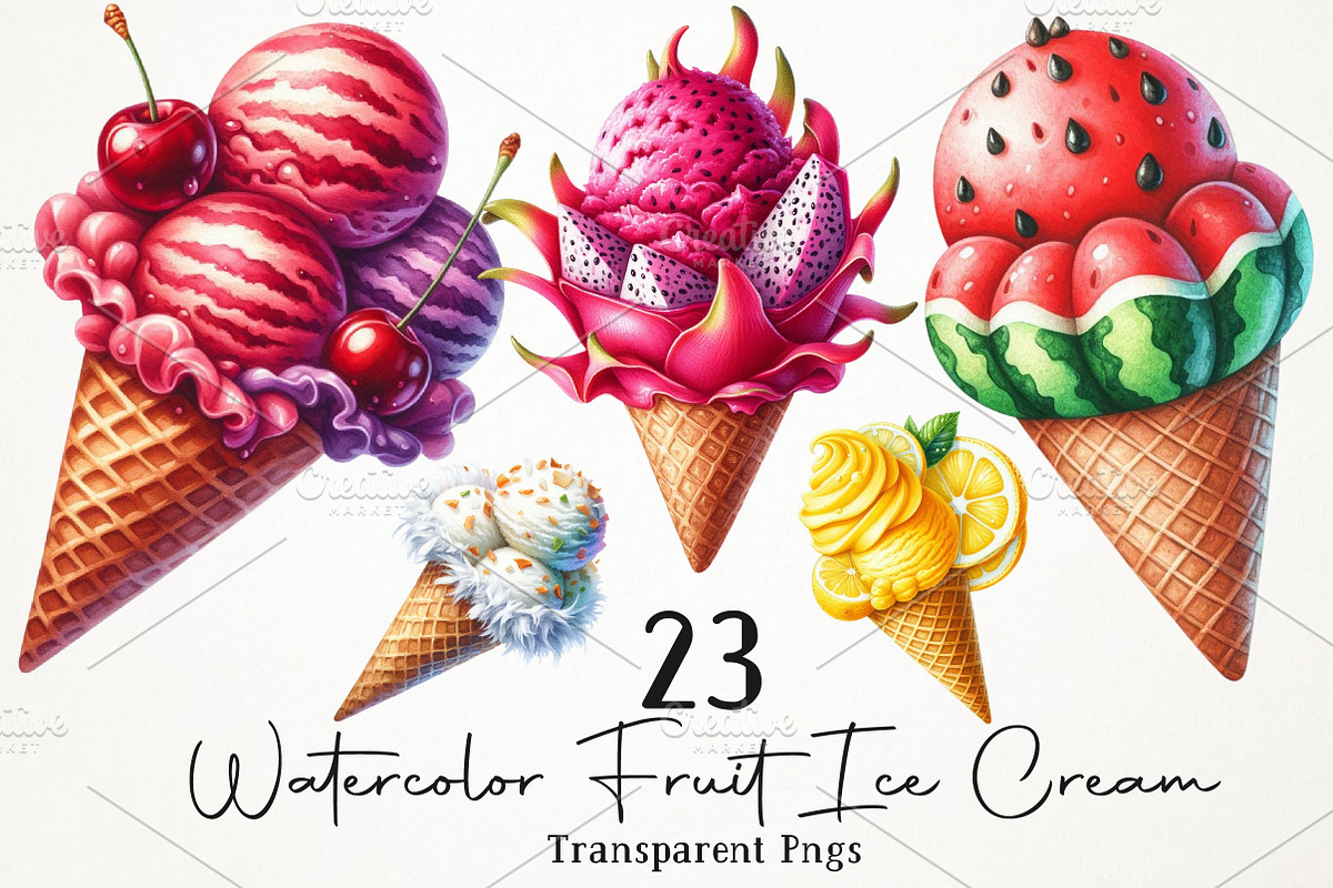 Watercolor Fruit Ice Cream Clipart, a Food Illustration by RobertsArt (Photo 1 of 5)