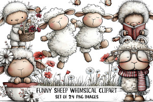 Funny Sheep - Whimsical Clipart, an Illustration by DreamPrint404