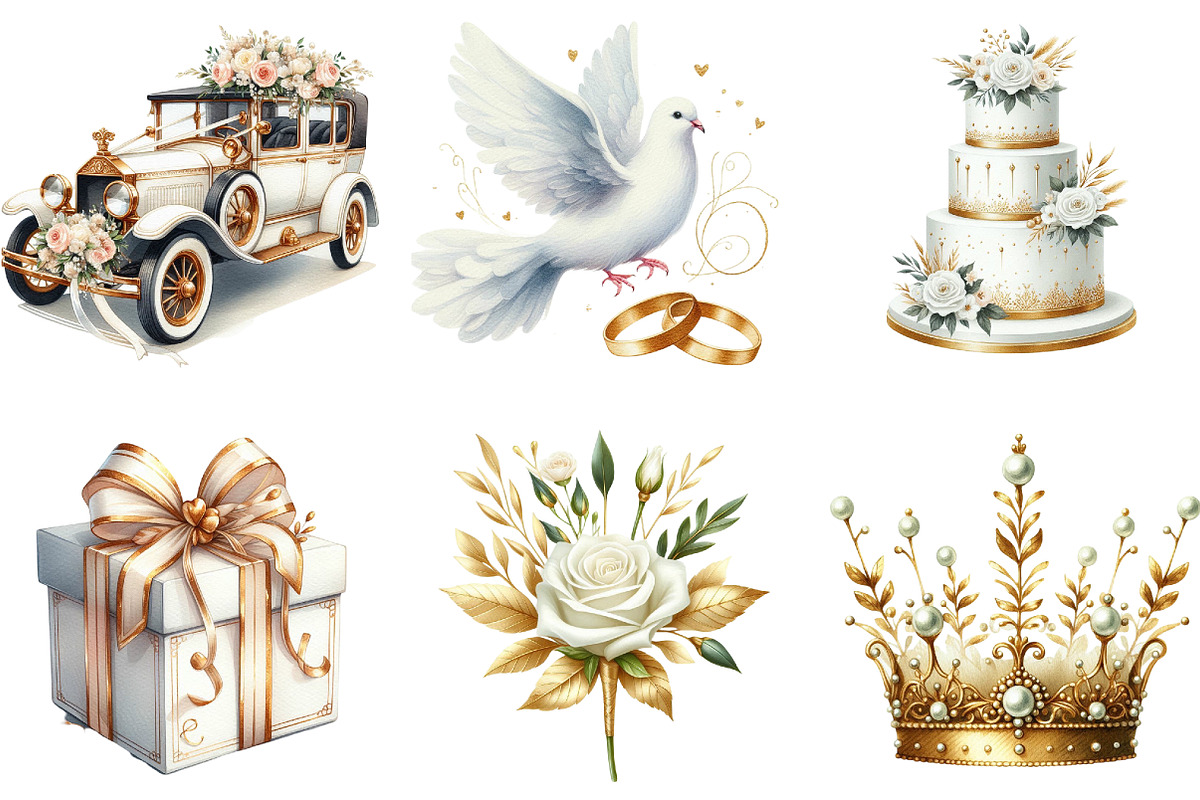 White & Gold Wedding Clipart, an Illustration by DreamArtGraphic (Photo 2 of 4)