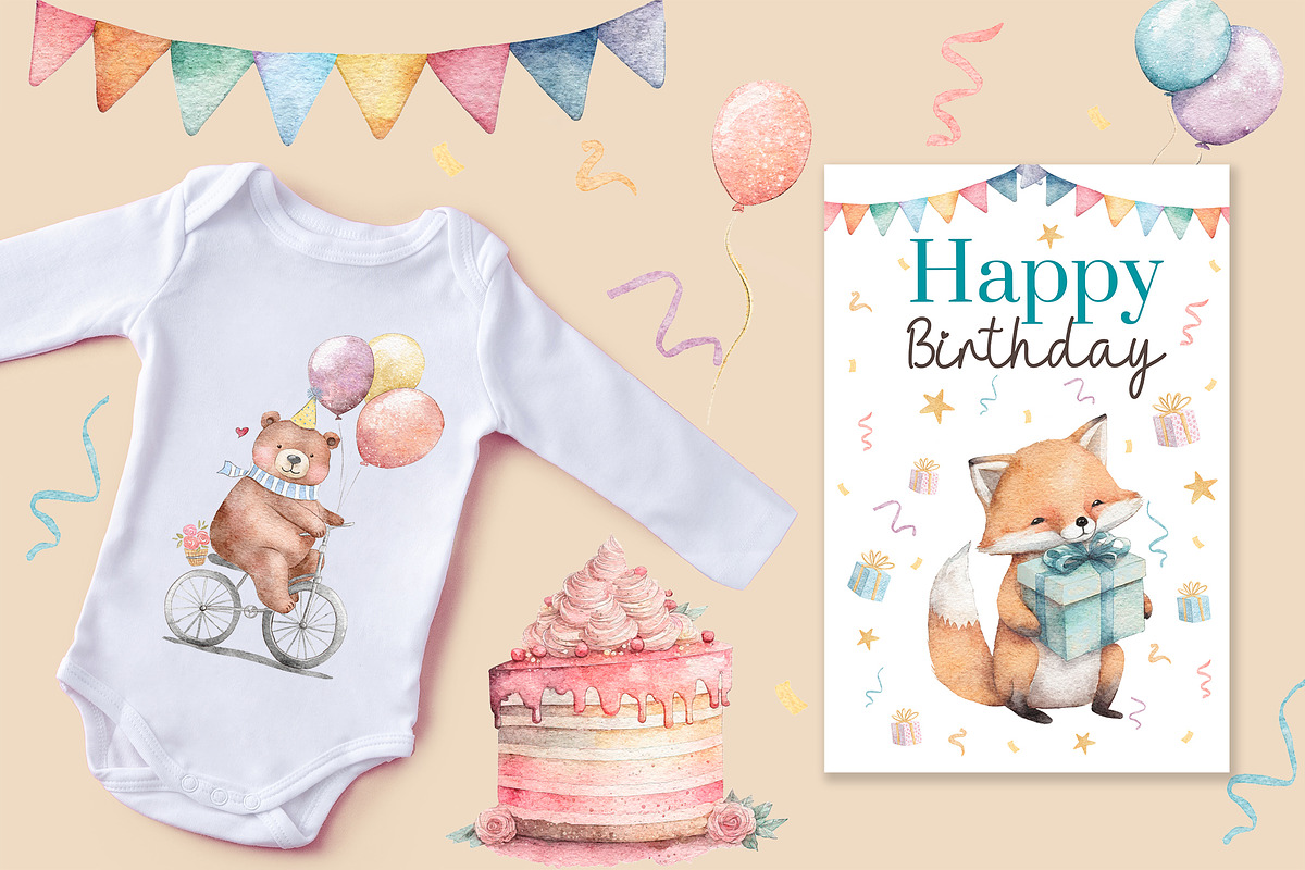 Happy Birthday watercolor collection, a Decorative Illustration by AlineArtStore (Photo 5 of 13)