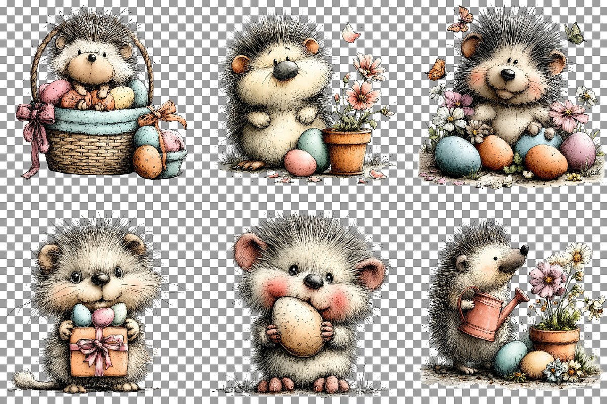Whimsical Easter Hedgehog Clipart, an Illustration by Sublimation Artist (Photo 3 of 7)