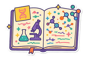 Science schoolbook with microscope a, an Illustration by Dvoevnore photos