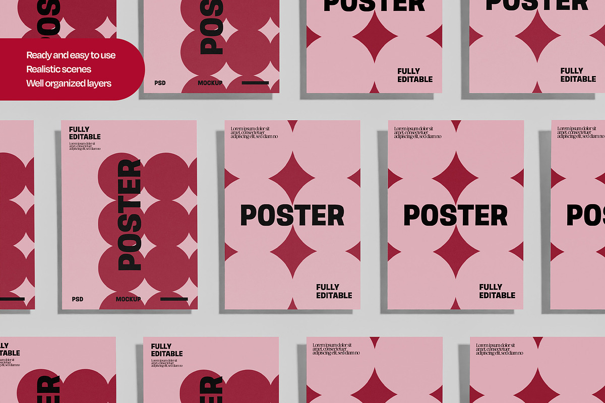 Poster Mockup Set Flat Lay Editorial, an Advertising Mockup by Mego-studio (Photo 6 of 7)