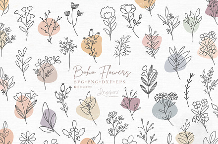 Boho flowers hand-drawn line art 089, a Graphic by Drawberx