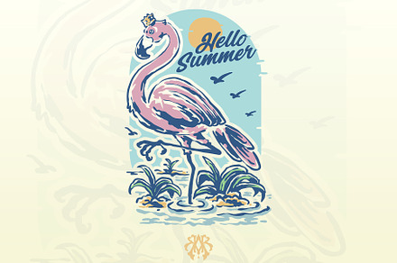 Summer Greetings From The Flamingo, an Animal Illustration by Krizvector Artwork Shop