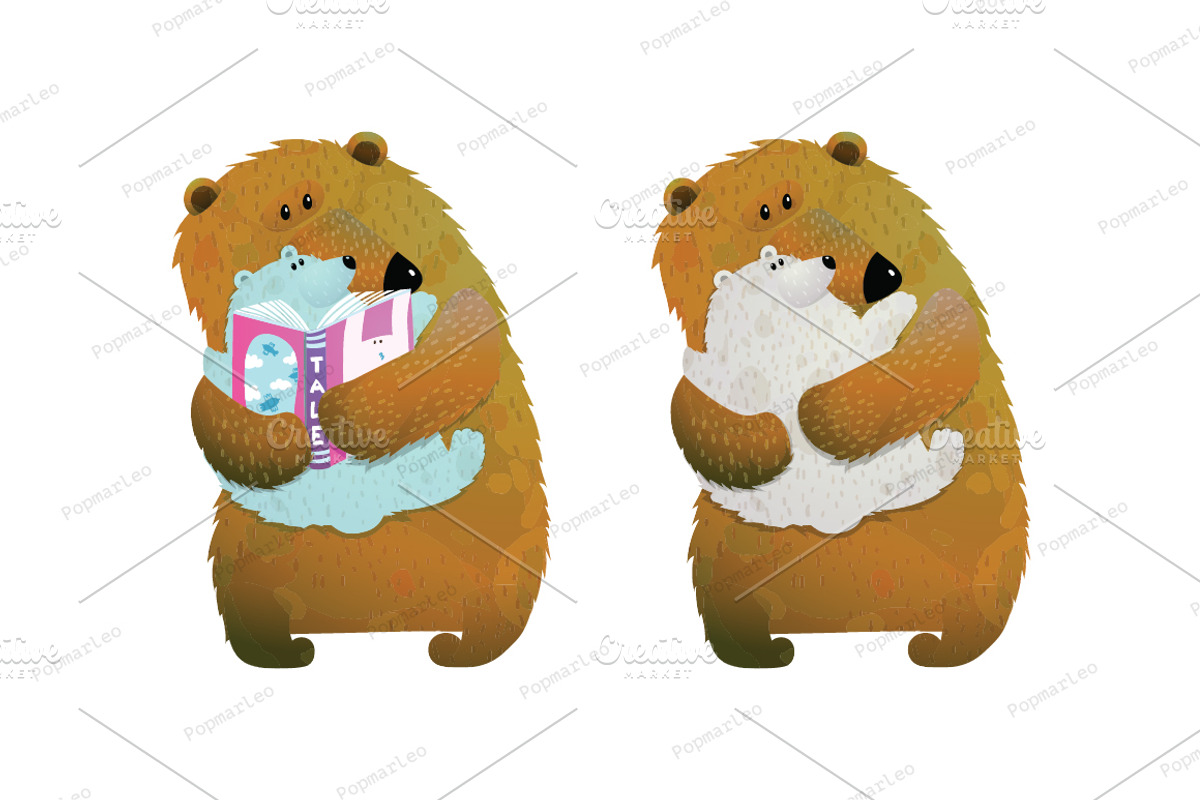 Mother bear holding cub reading, an Animal Illustration by Popmarleo Shop