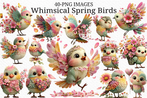 Whimsical Spring Birds Clipart PNG, an Illustration by Craft Nest