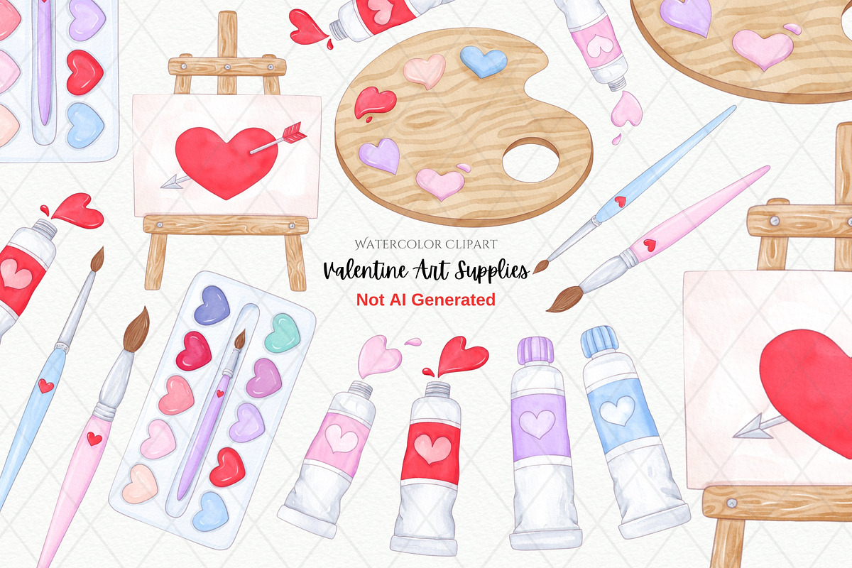 Valentines Day Art Supplies Clipart, a Decorative Illustration by MiracleArtAndDesign (Photo 1 of 4)