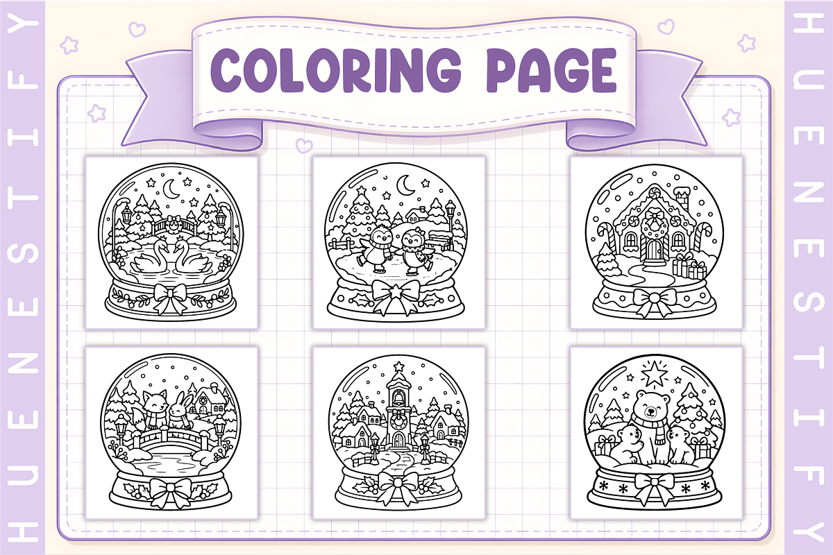 Snow Globe Coloring Book, a Seasonal Illustration by HueNestify (Photo 2 of 4)