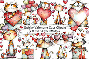 Quirky Valentine Cats Clipart, an Illustration by DreamPrint404 (Thumbnail 1 of 6)