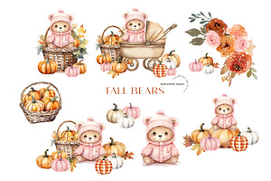 Pink Cute Bear Boho Fall Clipart