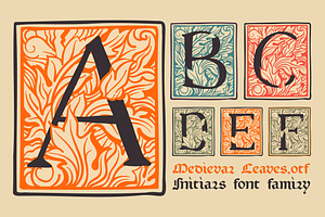 Medieval Leaves Colored initials set, a Blackletter Font by kaer_shop