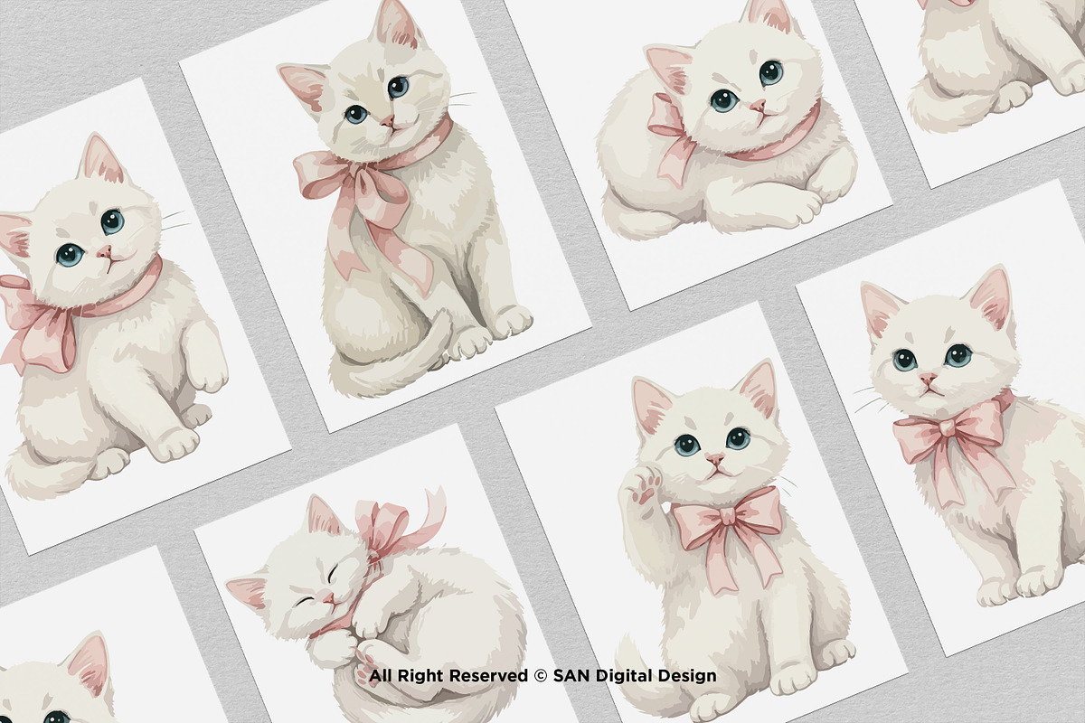 15 Bundle Watercolor Girl Cat Pink, an Animal Illustration by Morspective (Photo 3 of 8)