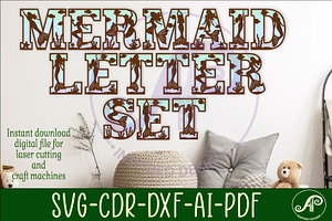 Mermaid alphabet set. 2 layer letter