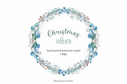Christmas Watercolor Wreath Clipart, a Seasonal Illustration by MariaScaroniAtelier (Thumbnail 1 of 5)