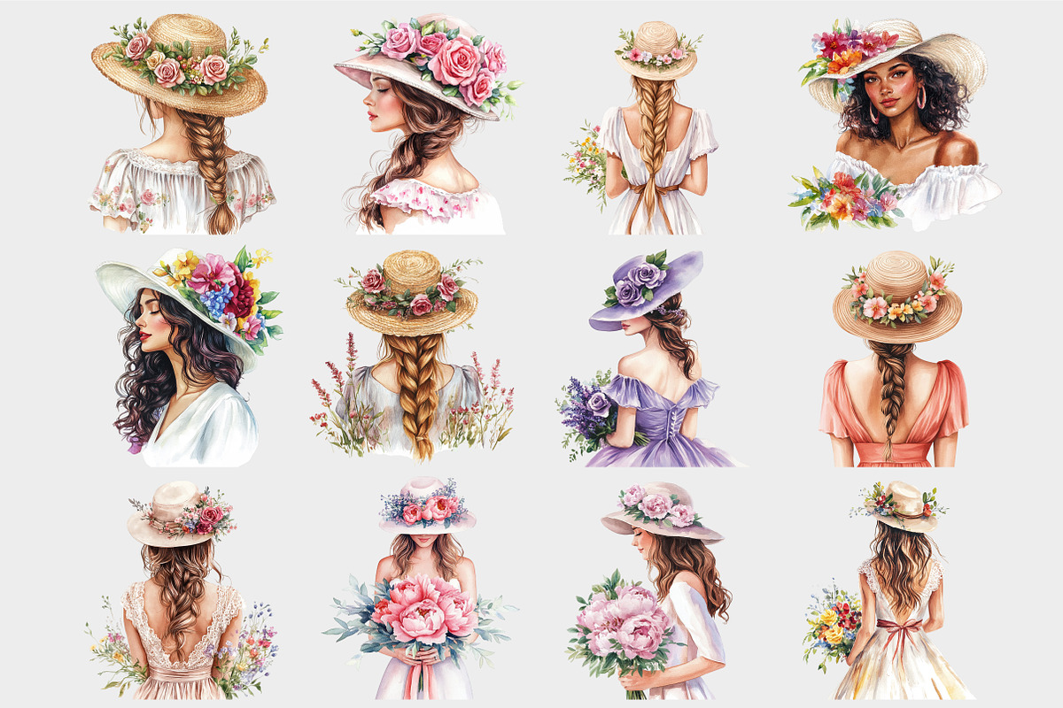 Pink Girls Summer Flower Clipart, a Seasonal Illustration by Design Market (Photo 4 of 5)