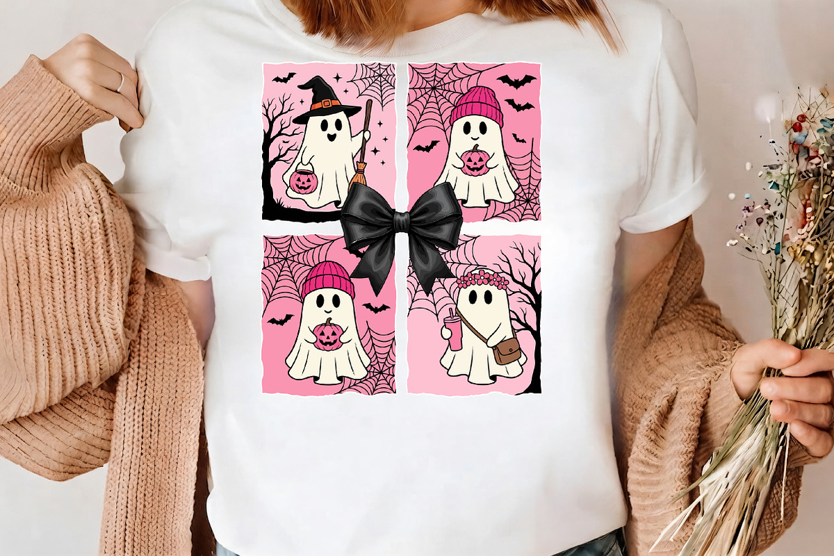 Four halloween ghosts in pink, a Seasonal Illustration by CrexoraLab (Photo 3 of 4)