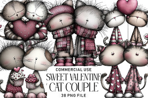 Sweet Valentine Cat Couple Clipart, an Illustration by Daily.Designs