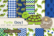 Turtle Boy Digital papers & Clipart, a Pattern Graphic by JennyL Designs (Thumbnail 1 of 6)
