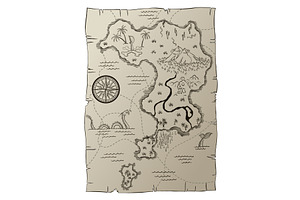 Antique Treasure Map. Cartoon Island