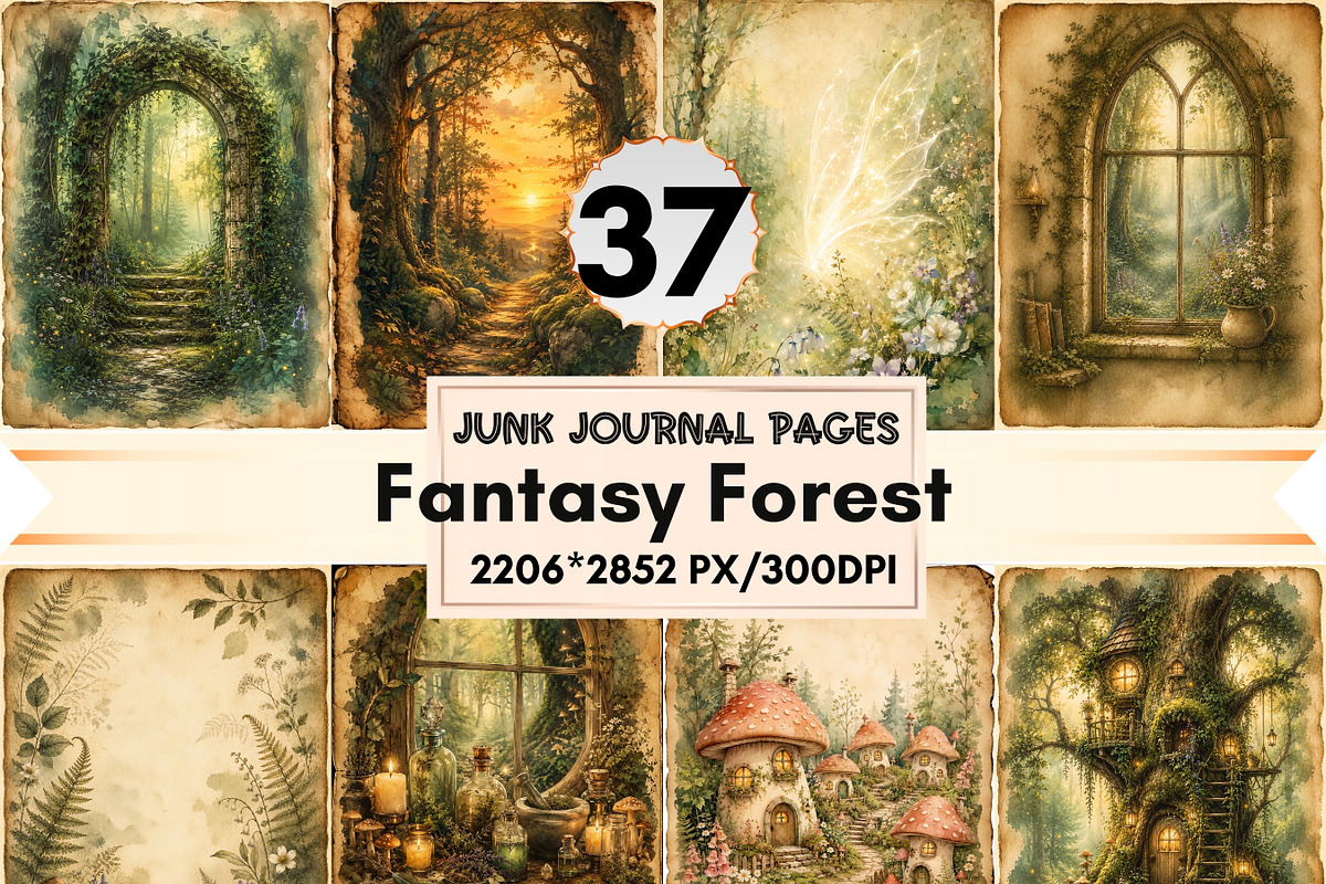 Fantasy Forest Junk Journal Pages, a Background Graphic by LA Design (Photo 1 of 10)