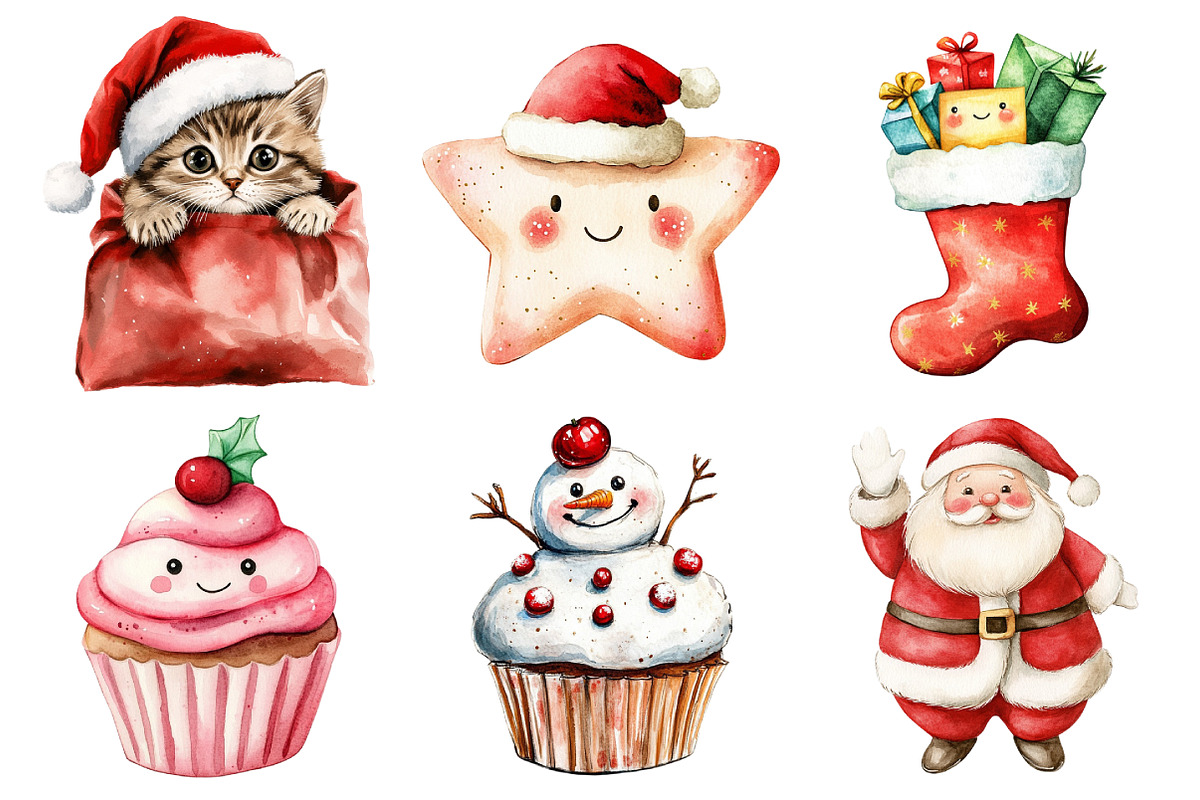 Cute Christmas Watercolor Clipart, an Illustration by Daily.Designs (Photo 3 of 5)