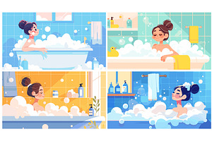 Woman in bathtub. Flat adult female, a Person Illustration by Stock-Smart-Start