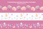 Mermaid watercolor pattern set, an Animal Illustration by WatercolorElena (Thumbnail 8 of 11)