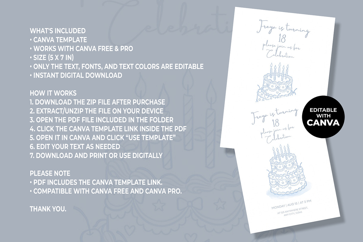 Blue Vintage Birthday Invitation, an Invitation Template by M9 Design (Photo 4 of 4)