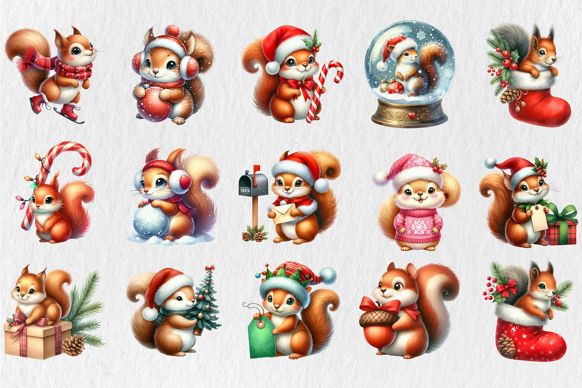 Christmas Squirrel Clipart, an Illustration by Rose Art (Photo 3 of 5)