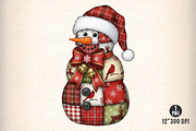 Patchwork Christmas Snowman PNG, an Illustration by Dream Creation (Thumbnail 1 of 5)