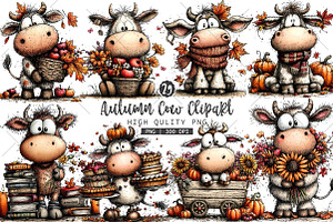 Whimsical Autumn Cow Clipart, a Seasonal Illustration by OK Design