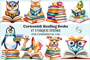 Cartoonish Reading Books Clipart, an Illustration by Craft Nest