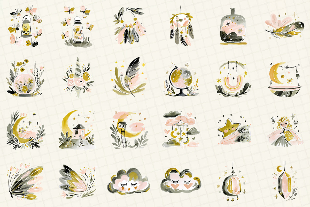 Dreamy Watercolor Clipart, an Illustration by DreamCafeArt (Photo 2 of 6)
