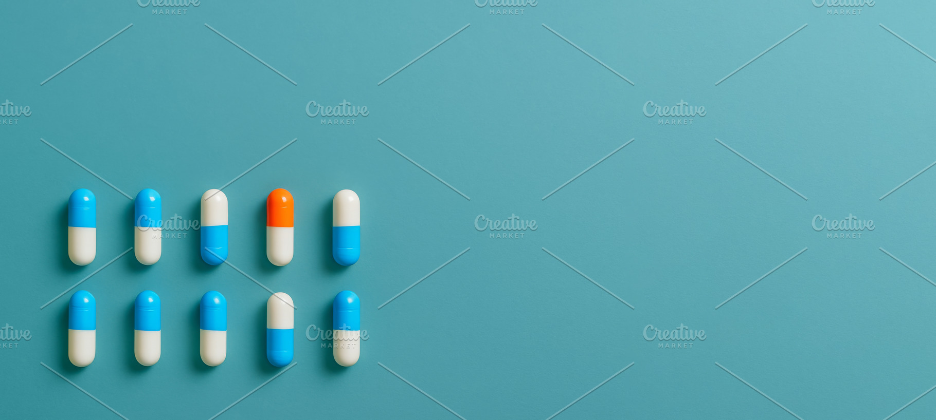 Pills on blue background illustratin, a Photo by Dvoevnore photos