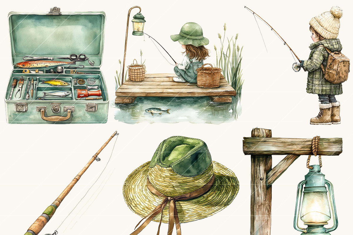 Watercolor Little Fisherman Clipart, a Person Illustration by SparkyDesignsUS (Photo 4 of 8)