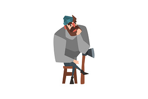 Bearded Man Sitting On Wooden Chair