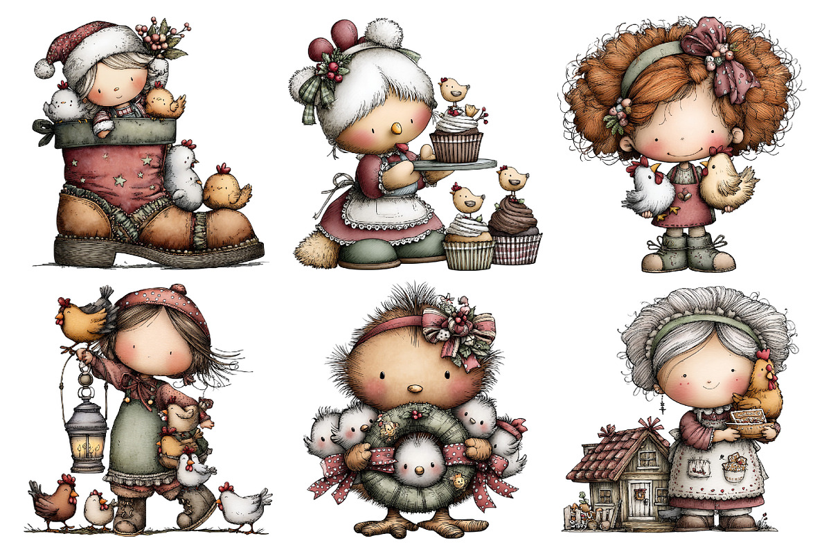 Christmas Crazy Chicken Lady Clipart, an Illustration by Pixels.Craft (Photo 6 of 6)