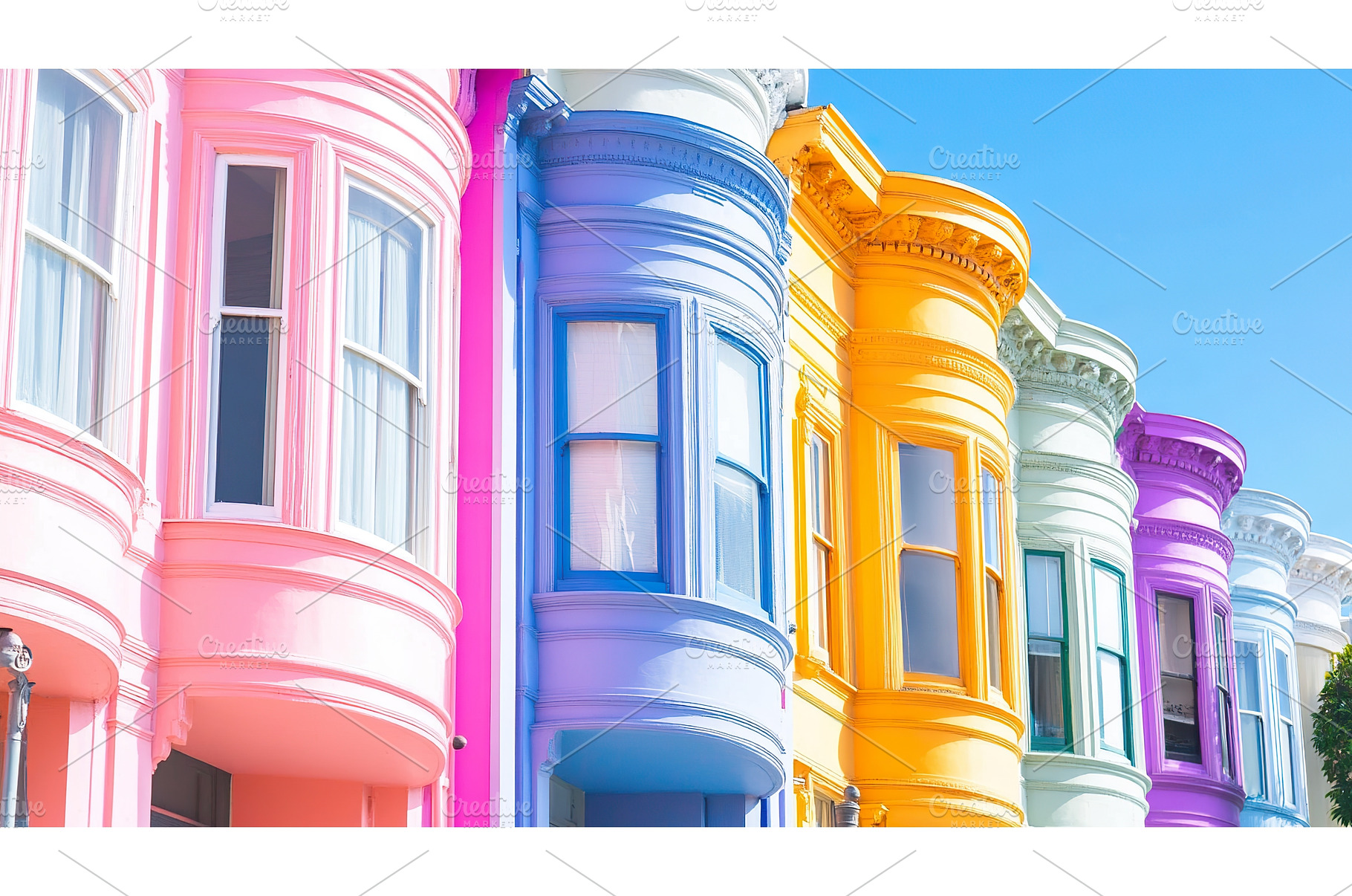 Row of brightly painted Victorian, an Architecture Photo by Lermont51