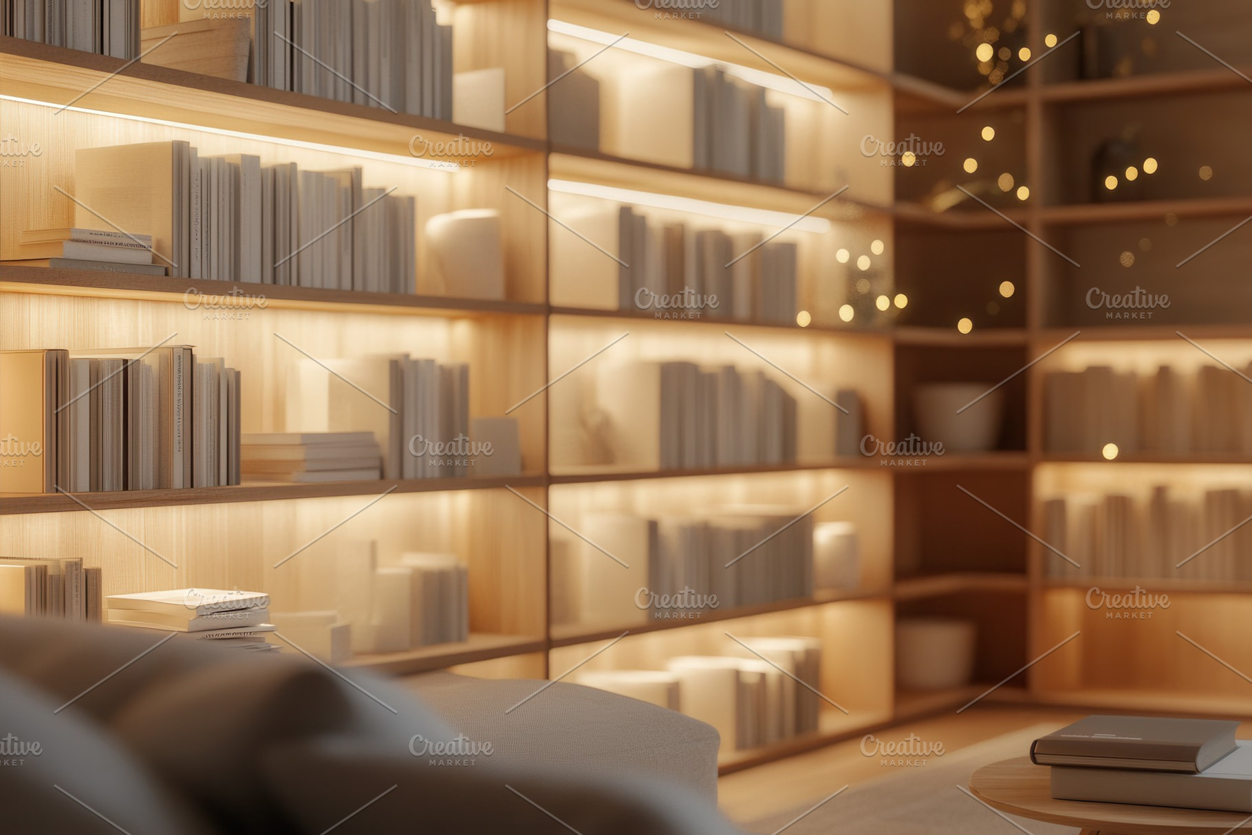 Modern bookshelf filled with books, a Photo by Pavel_design